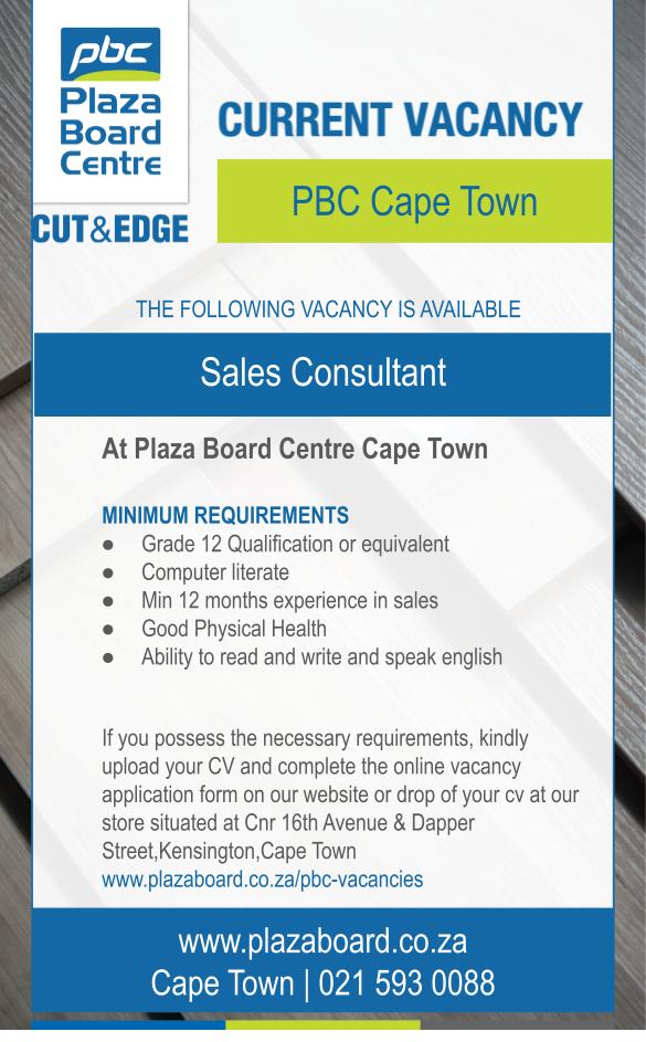 Sales Consultant Cape Town Plaza Board Centre